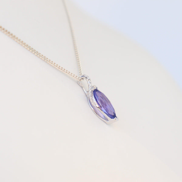 White Gold Marquise Tanzanite Pendant with a Diamond Swirl Bail - Cape ...